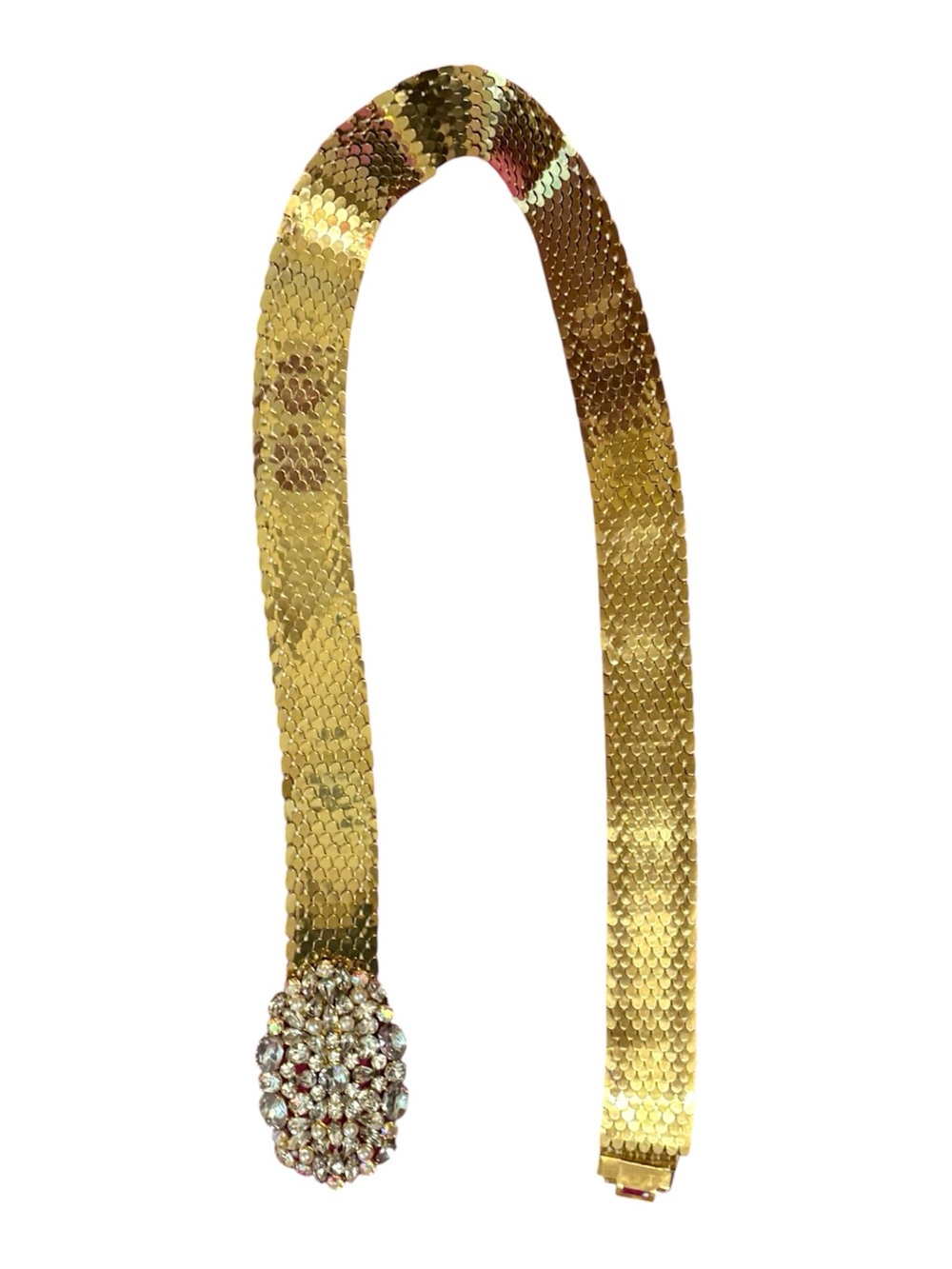 Vintage Gold Sequin Women’s Stretch Belt with Crystal style embedded Buckle